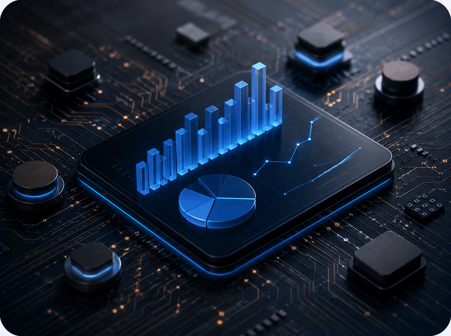 Macro photograph of high-performance computer circuit board — BI / data infrastructure